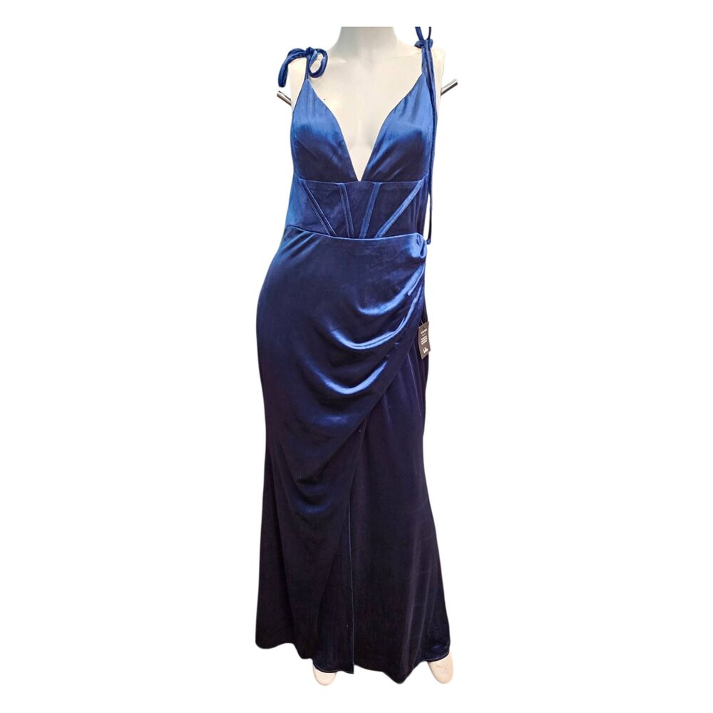Lulu's Blue Velvet Maxi Gown Dress Womens Size XL NEW WITH TAGS - Picture 2 of 11